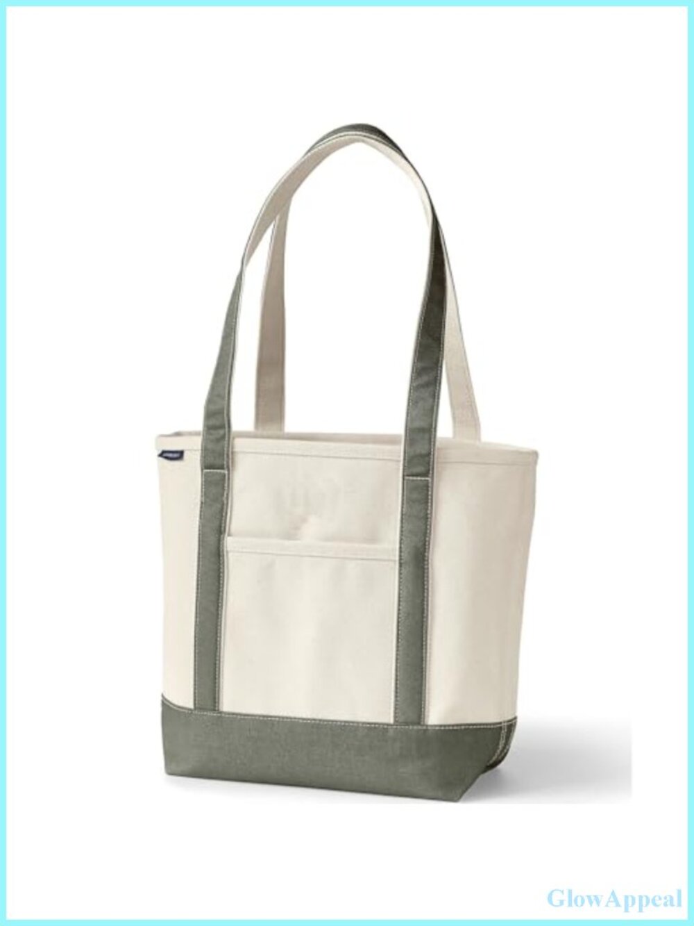 Lands' End Tote 100% Cotton Canvas 5 Pockets Laptop Long Handle